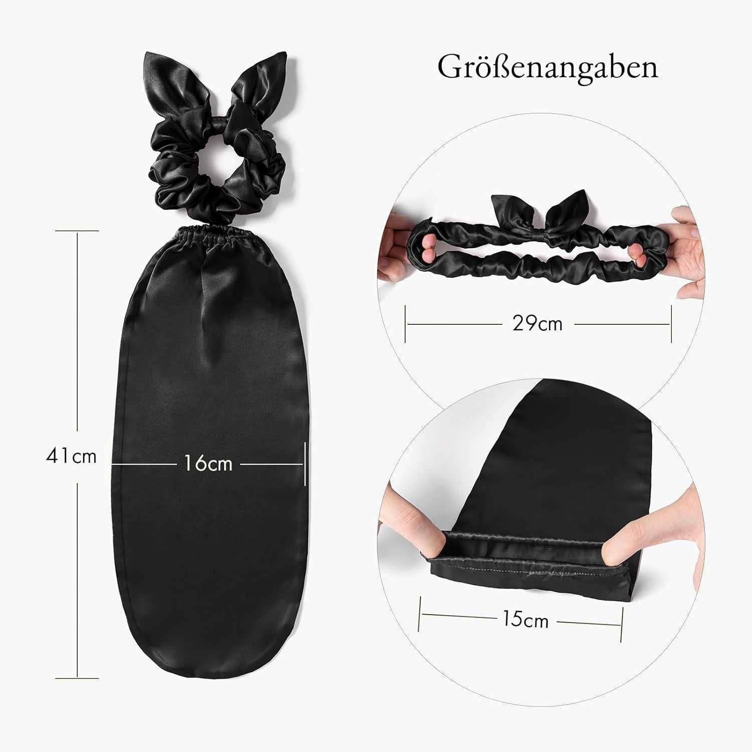 Seiden Mütze & Scrunchies Set 100% Seide Schwarz