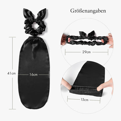 Seiden Mütze & Scrunchies Set 100% Seide Schwarz