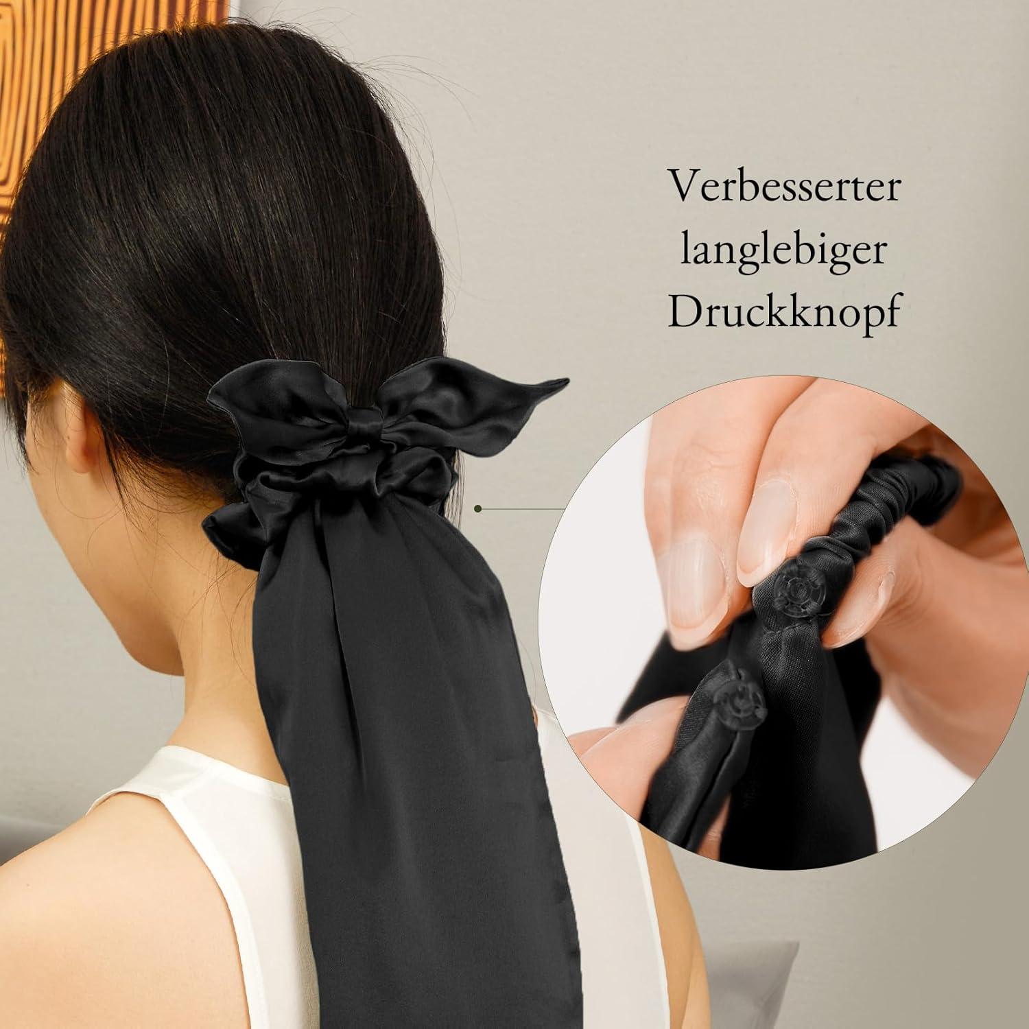 100% Seide Schlafmütze Scrunchies Haargummis für langes Haar - Schwarz