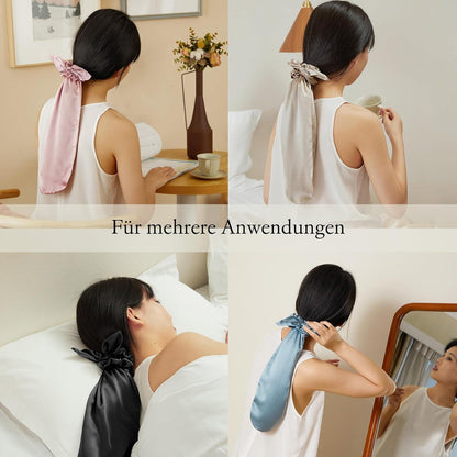 Seide Schlafmütze Scrunchies 2-in-1 Haargummis langes Haar Schwarz