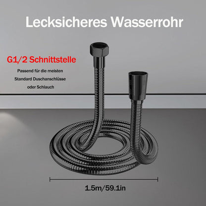 Duschkopf mit Schlauch 1,5M - Wassersparend - 6 Strahlarten - Schwarz