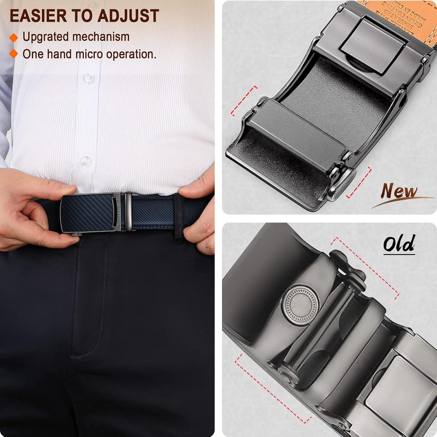 Herren Ledergürtel Ratsche Automatikschließe Blau 35mm Taille 105cm