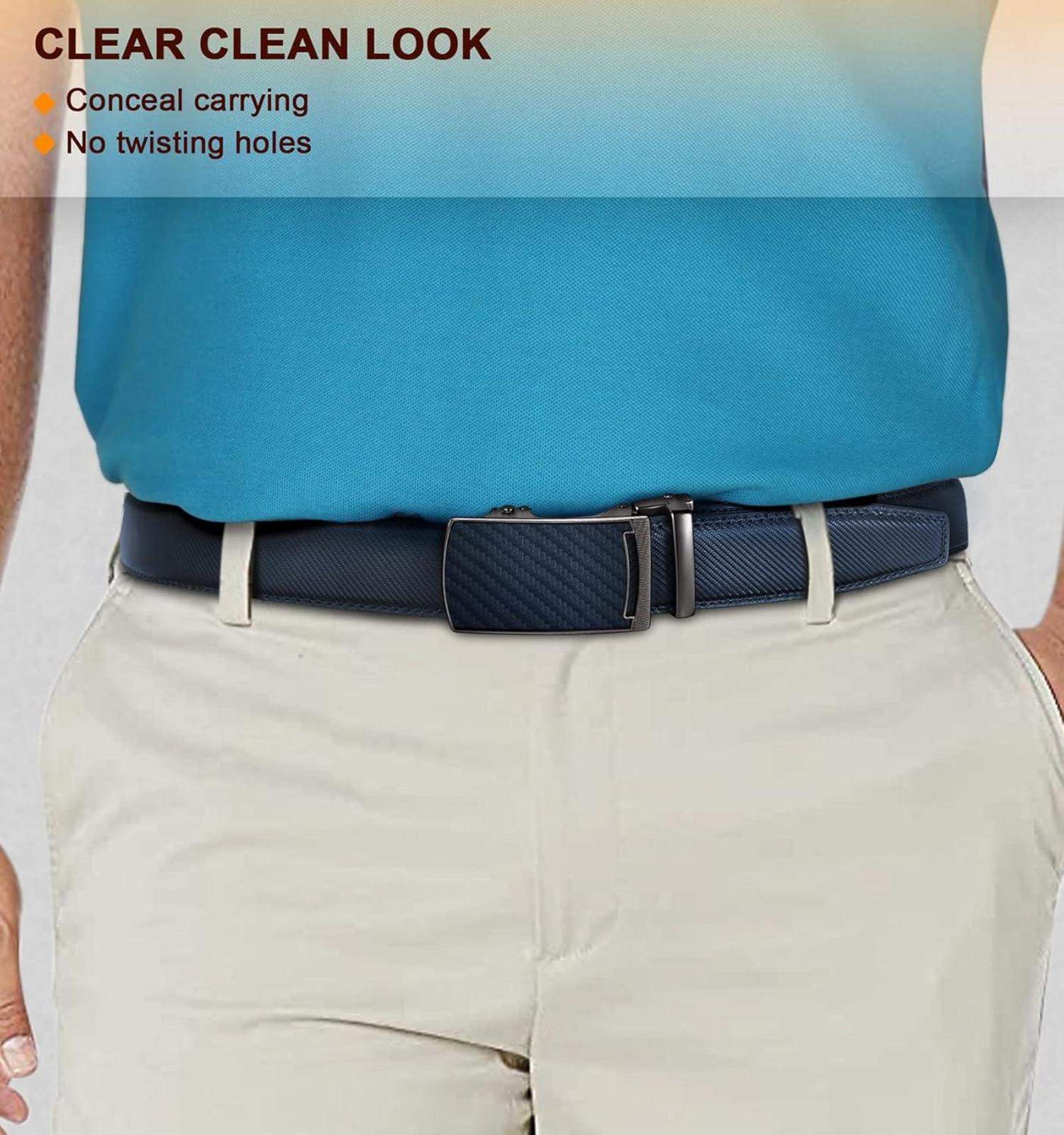 Herren Ledergürtel Ratsche Automatikschließe Blau 35mm Taille 105cm