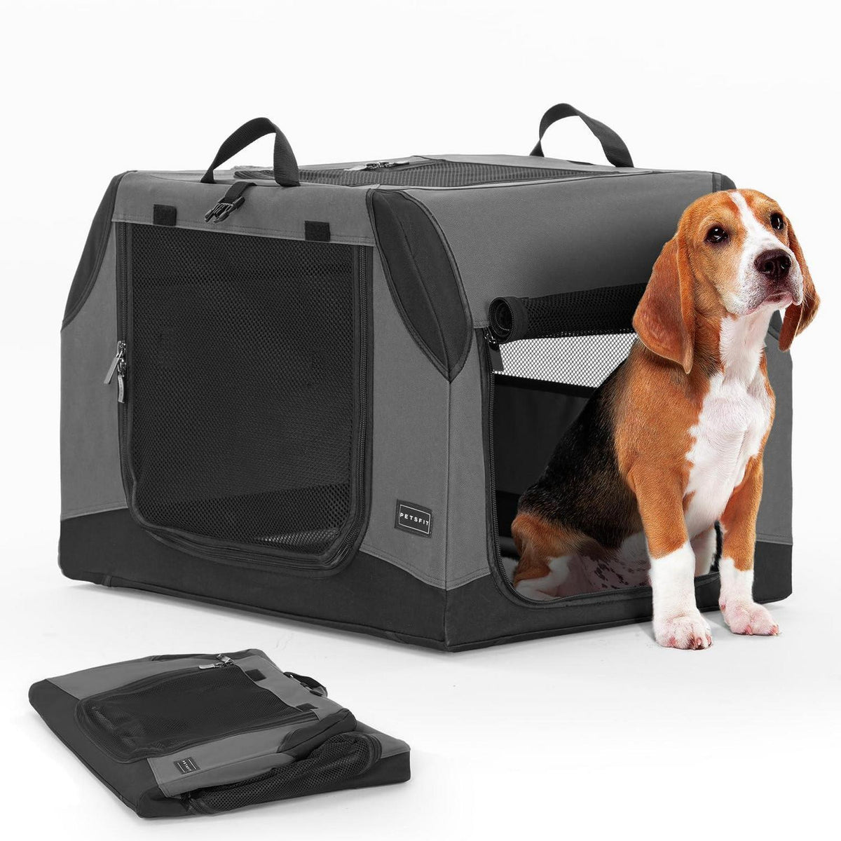 Faltbare Hundebox Auto – Grau, M – Sicher & Komfortabel