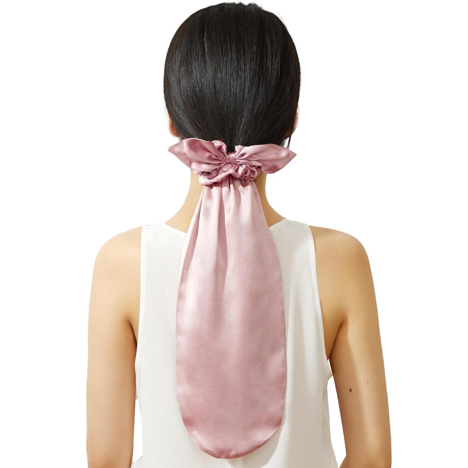 Seiden Mütze mit Scrunchies 2-in-1 für langes Haar, Rosa
