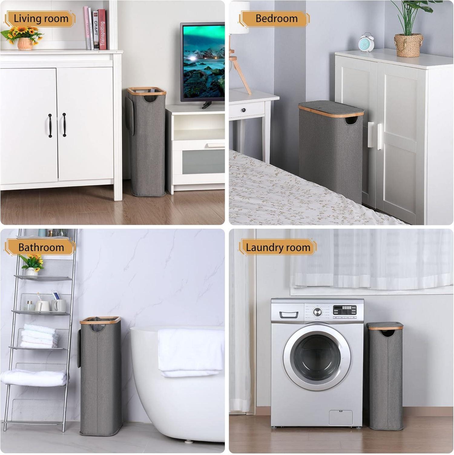 iEGrow Wäschekorb 60L mit Deckel Bambus Innentasche faltbar