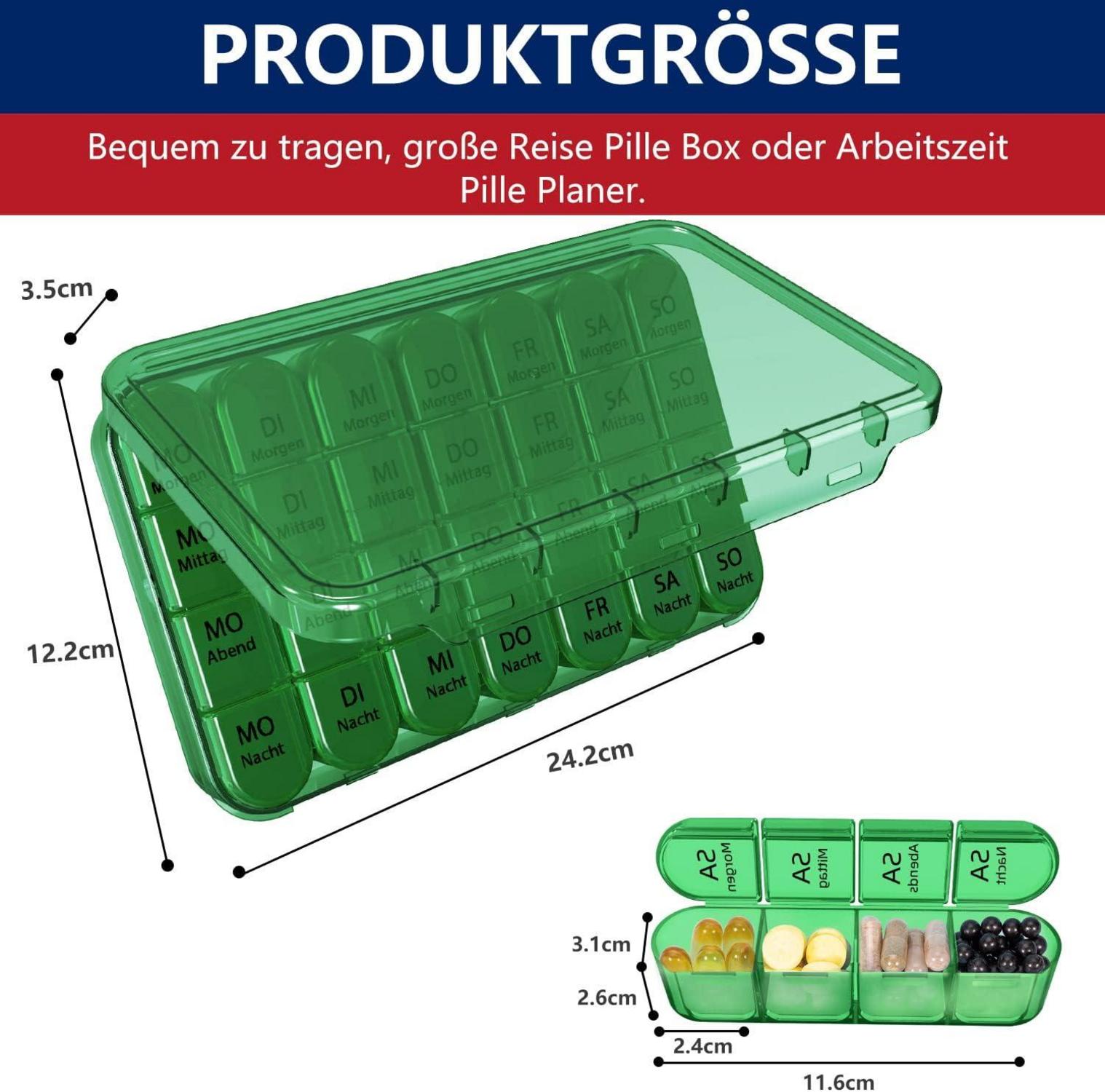 Tablettenbox 7-Tage Medikamentenbox Pillendose Kinderältere 4 Fächer