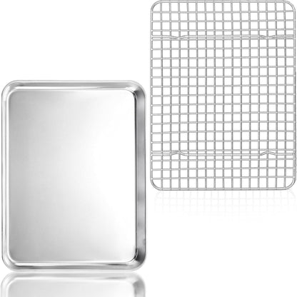 Backblech mit Abkühlgitter und Backform Set, Edelstahl 26,3 x 20,5cm