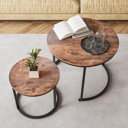 Runder Couchtisch 2er-Set, Metallrahmen, Braun