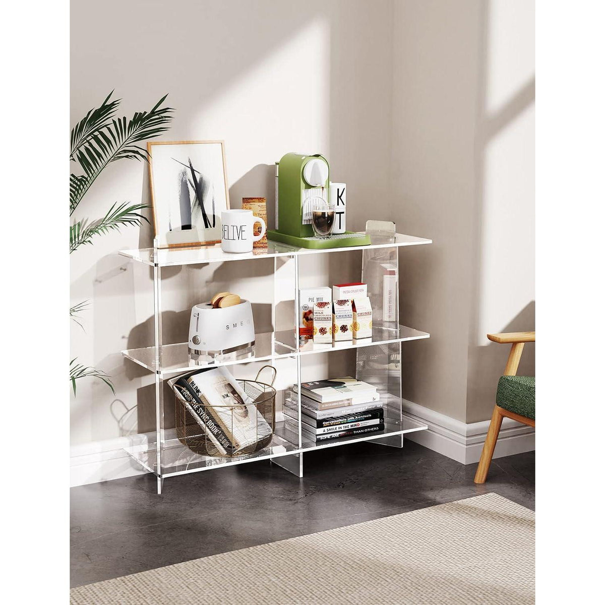 Acryl Konsolentisch mit 3 Etagen – Modernes Bücherregal 100x30x80cm