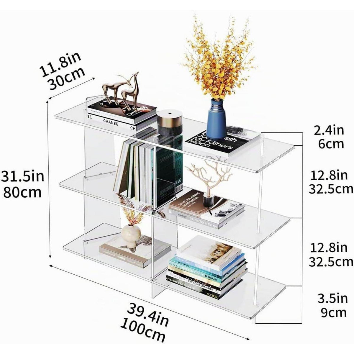 Acryl Konsolentisch mit 3 Etagen – Modernes Bücherregal 100x30x80cm