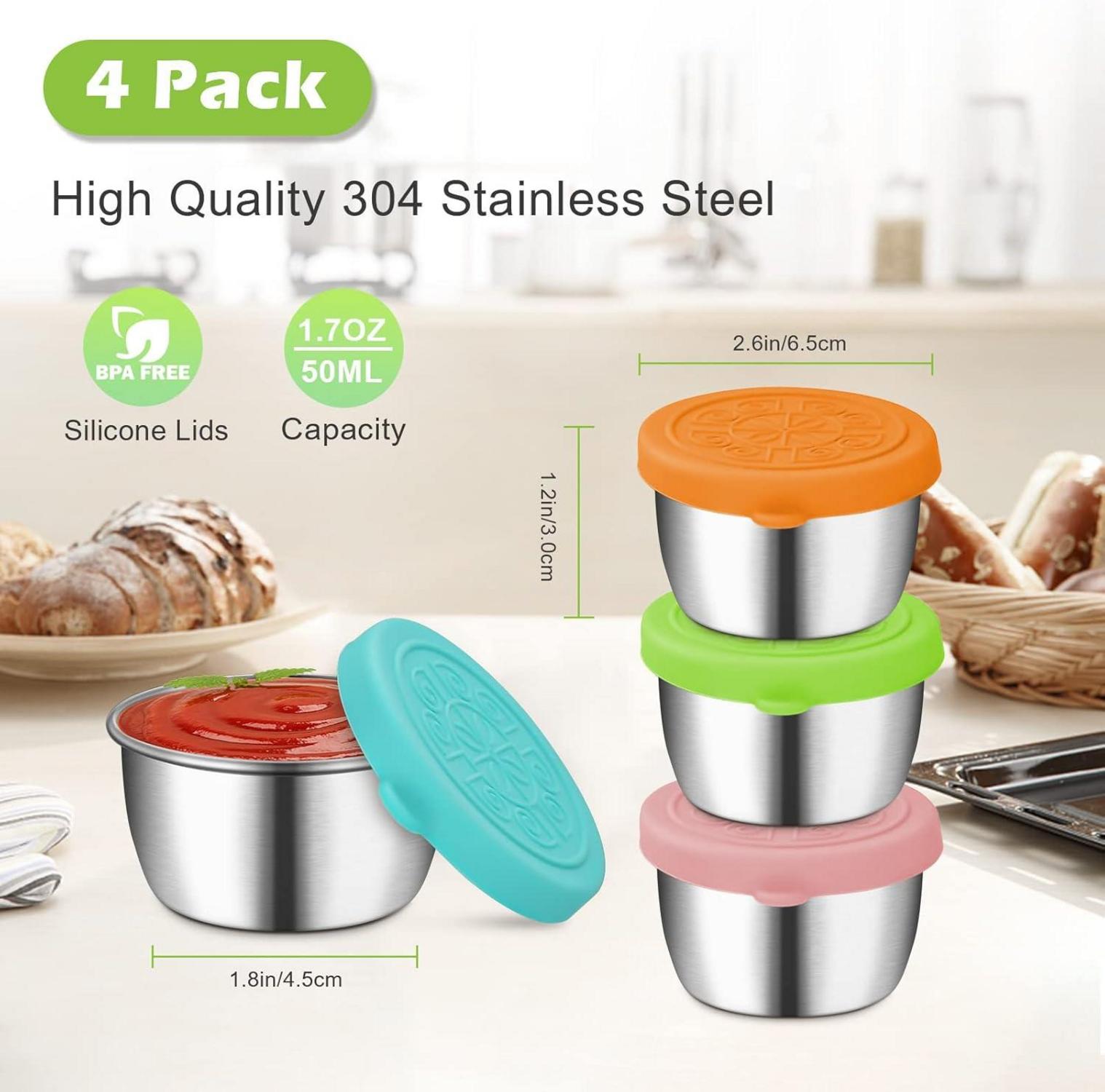 Dressing Behälter 4 Stück 50ml Edelstahl Silikon Deckel BPA-frei
