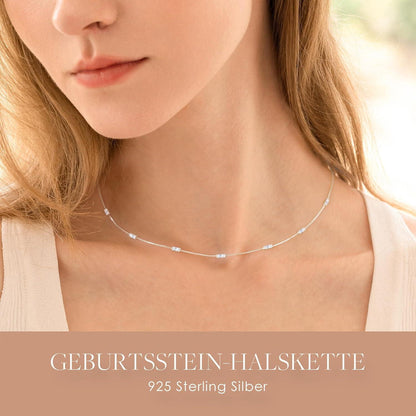 Echte 925 Sterling Silber vergoldete Damen Geburtsstein Halskette