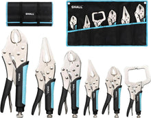 6-teiliges Gripzangen-Set mit gebogenen Backen und Rolltasche