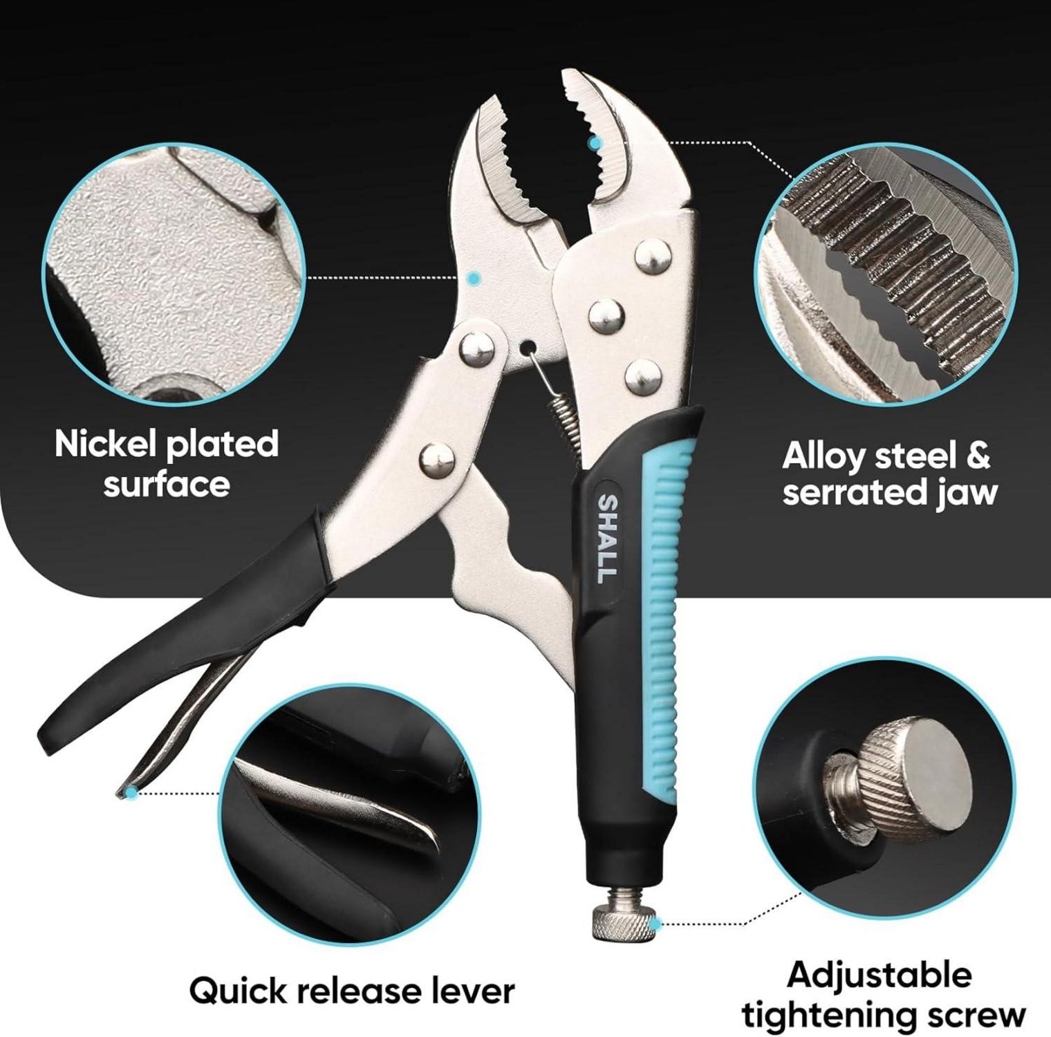 Gripzangen-Set mit gebogenen Backen, Nase, Locking-C-Klemme