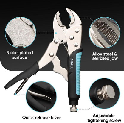 Gripzangen-Set mit gebogenen Backen, Nase, Locking-C-Klemme