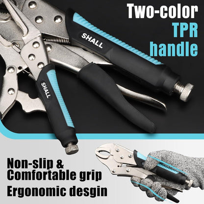 SHALL 6-teiliges Gripzangen-Set mit gebogenen Backen und Nase, Locking-C-Klemme