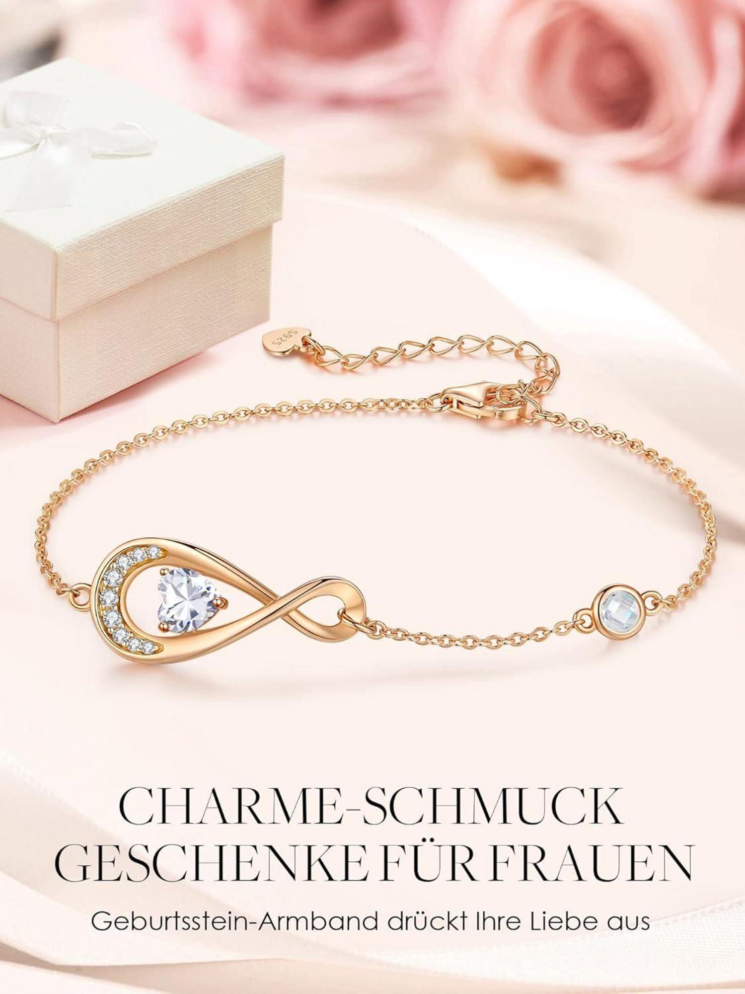 Infinity Armband Damen 925er Silber Rosegold Herzen Muttertag Valentinstag - Geschenk für Frauen
