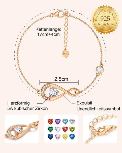 Infinity Armband Damen Sterling Silber 925 Rosegold Herz Armkette
