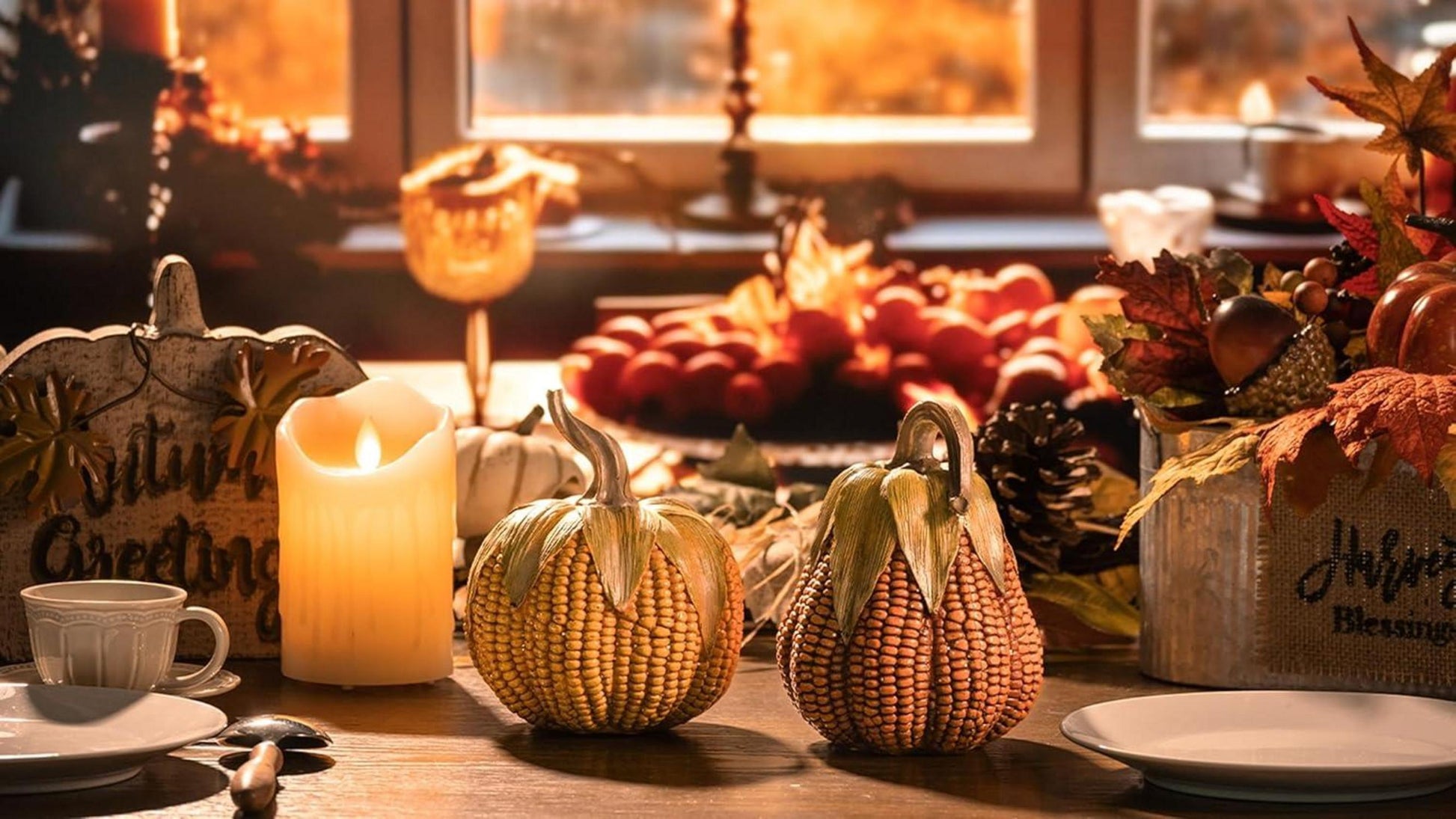 Herbstdeko Künstlicher Kürbis Set für Halloween Dekoration