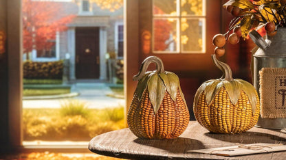 Künstliche Herbstdeko Kürbis 2er Set Halloween Deko innen außen Kunstharz