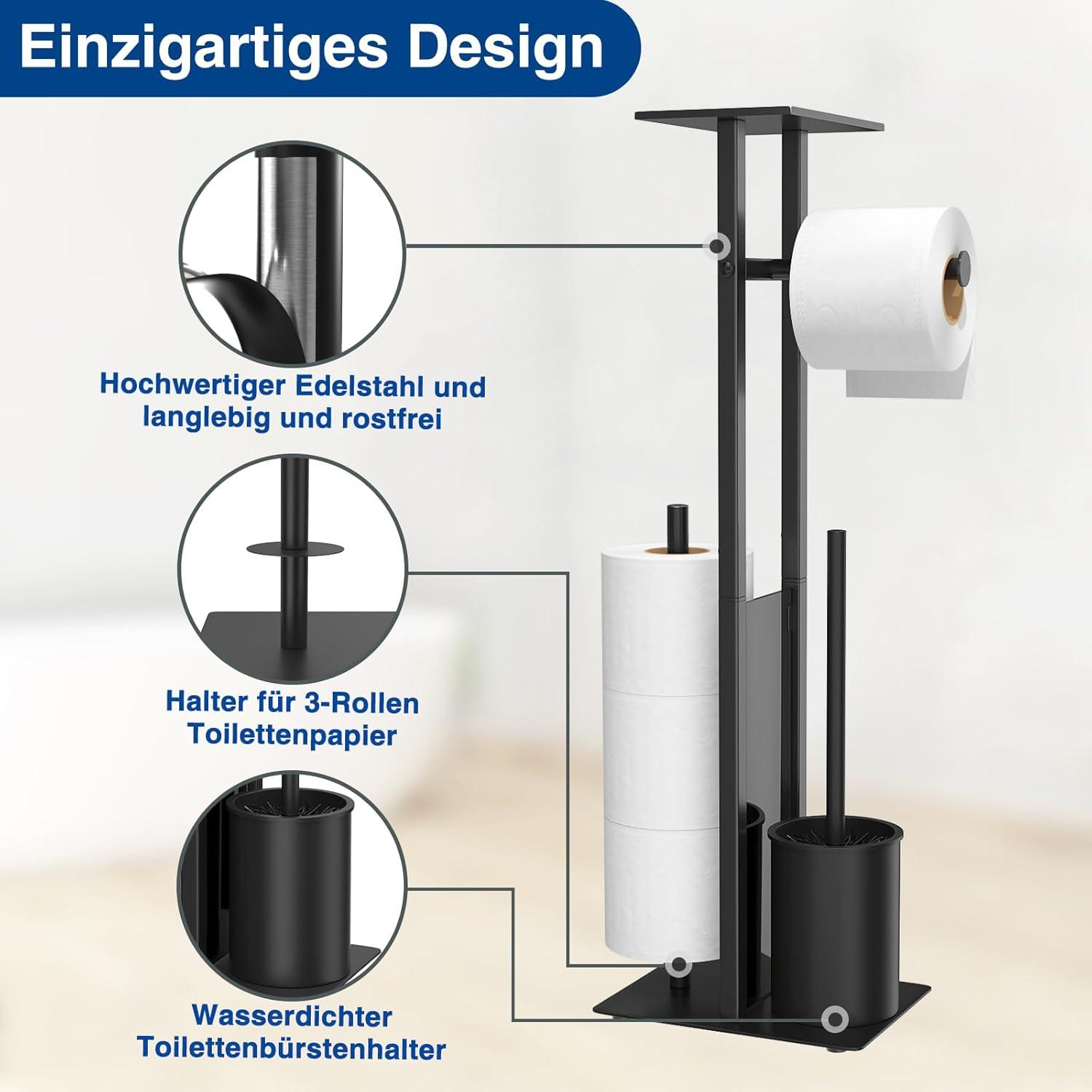 Toilettenpapierhalter Edelstahl mit Klobürste und Glasregal