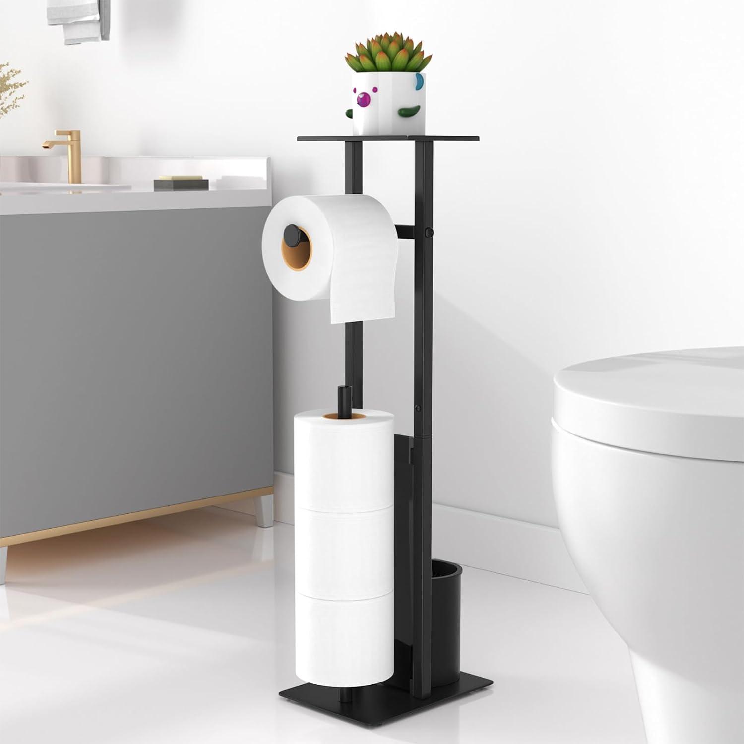 Toilettenpapierhalter Edelstahl Stehend Klobürste Feuchttücherbox-Glasregal