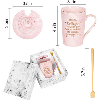 Abschiedsgeschenk Kollegin 400ml Marmor Kaffeetasse Spruch