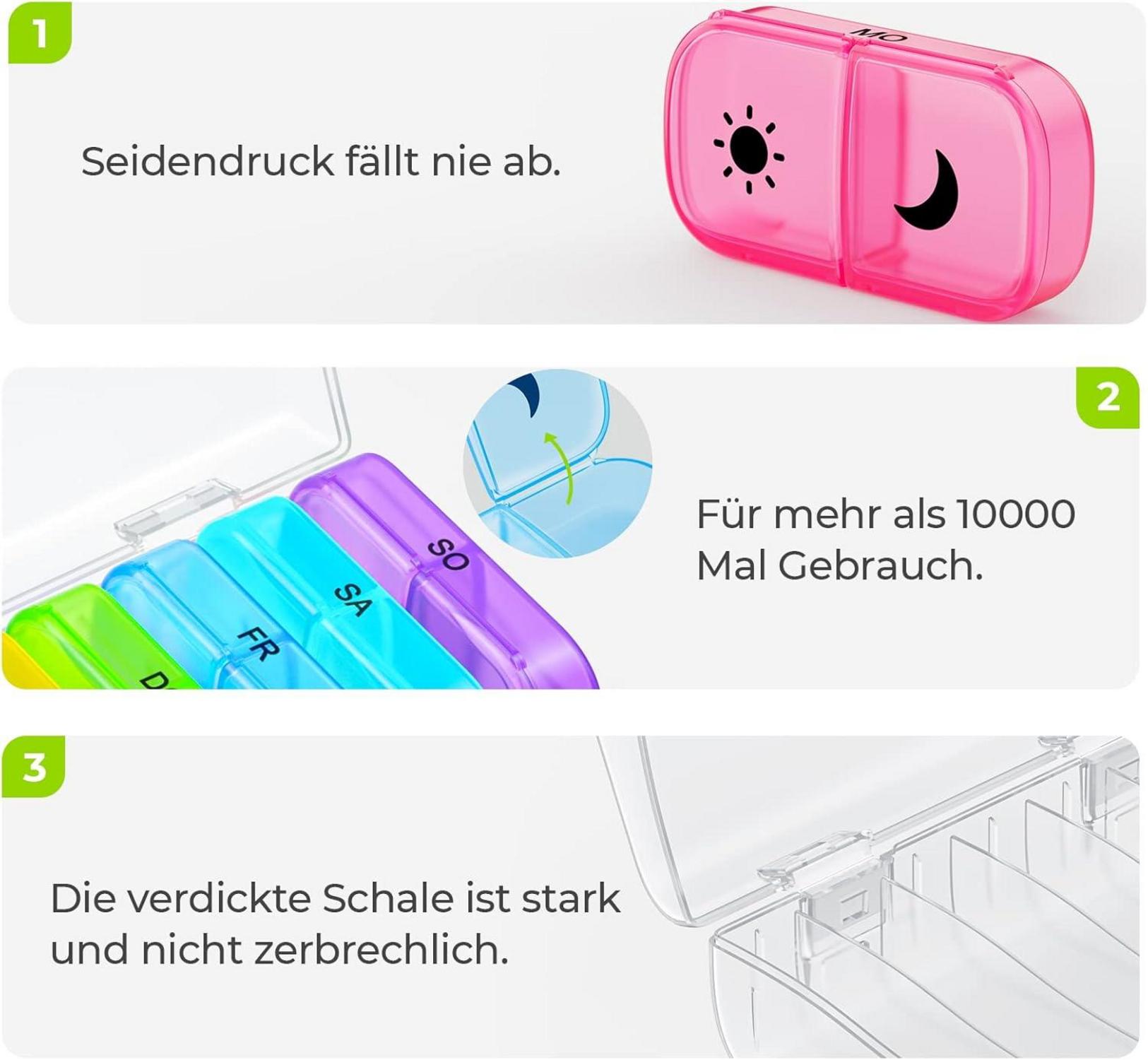 Tablettenbox 7 Tage Morgens Abends Pillendose 2 Fächer Handtasche