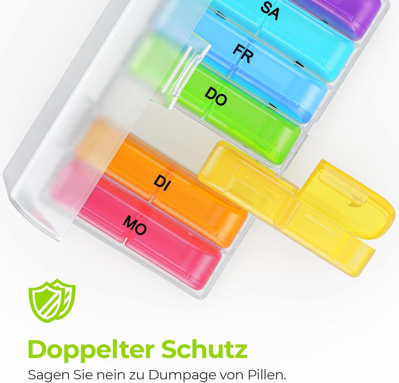 AUVON Tablettenbox 7 Tage 2 Fächer Feuchtigkeitsbeständig Transparent