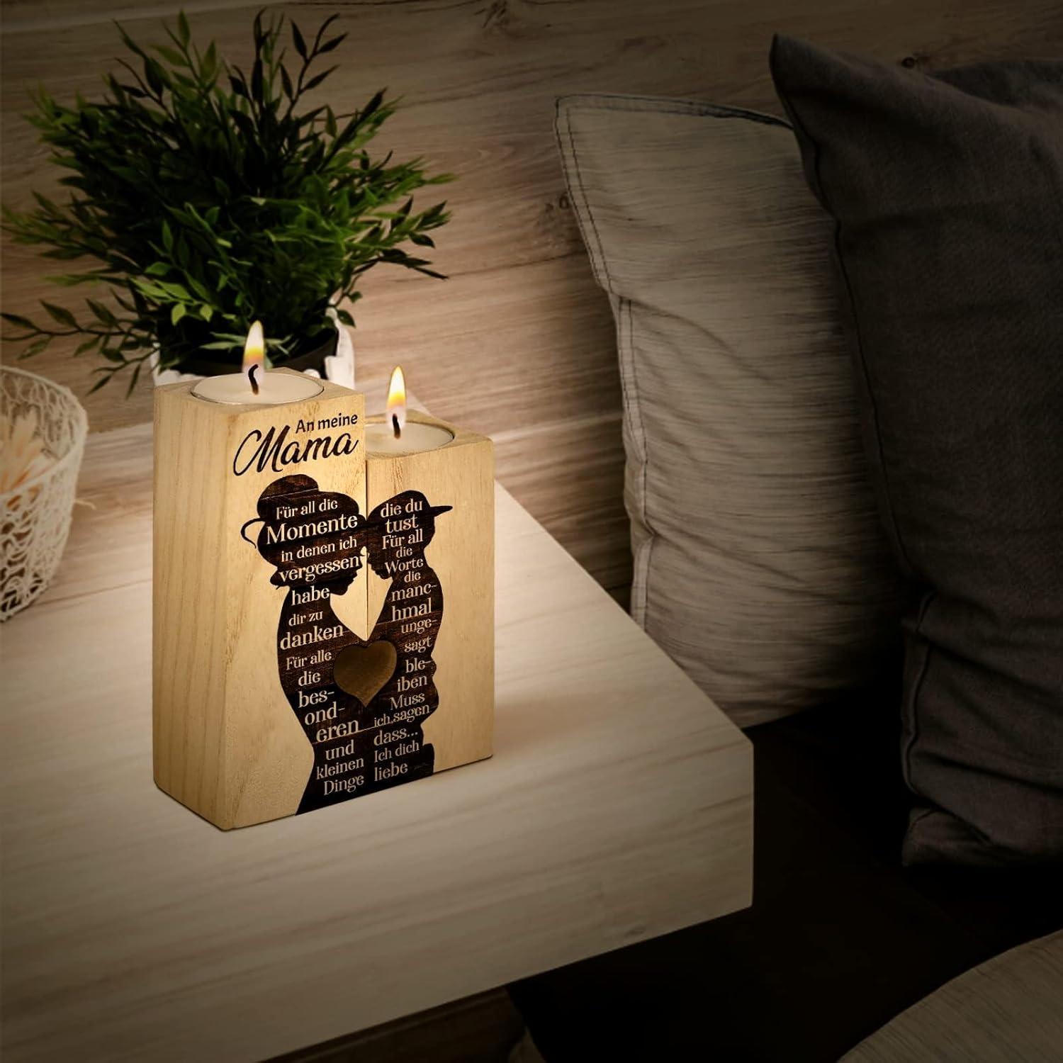 Holz Kerzenhalter Mama Geschenk Geburtstag Muttertag 12cm
