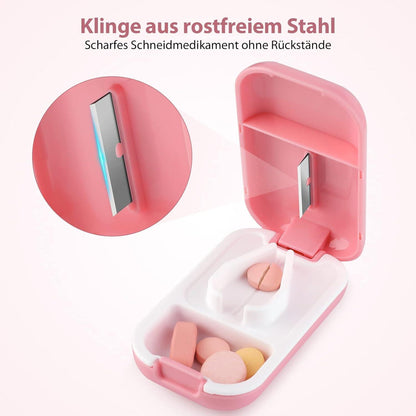 Tablettenteiler Pillenschneider Tablettenbox BPA-frei mit Stauraum