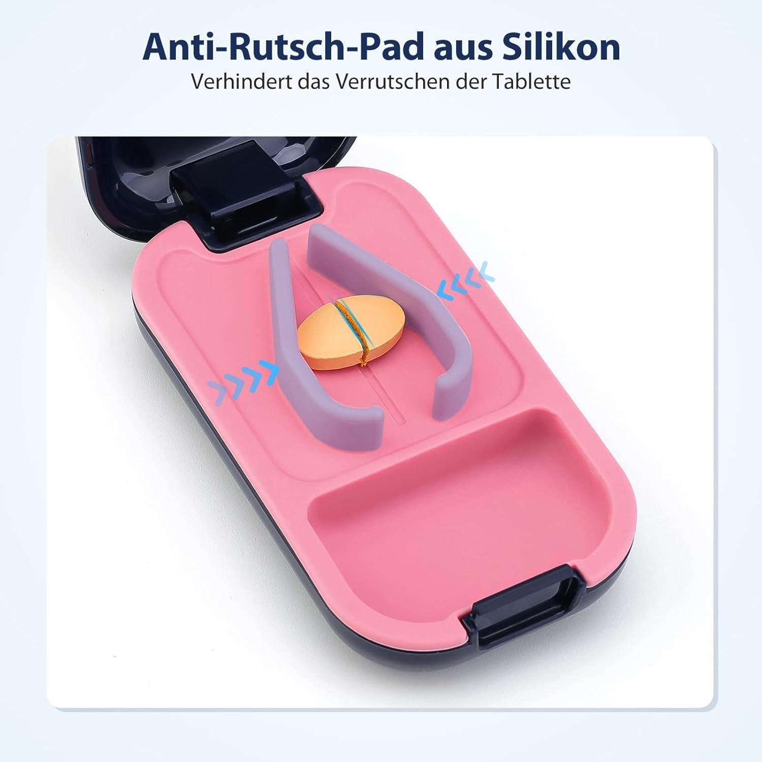 Tablettenteiler für Kleine und Große Tabletten, Pillenteiler mit Aufbewahrungsfach