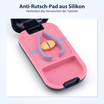 Tablettenteiler für Kleine und Große Tabletten, Pillenteiler mit Aufbewahrungsfach