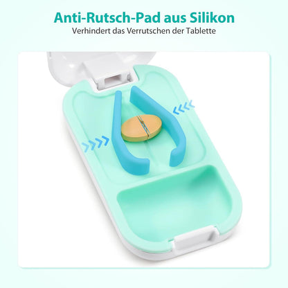 Opret Tablettenteiler für kleine und große Tabletten - BPA-frei, mit Stauraum, Anti-Rutsch-Halter, für verschiedene Tabletten