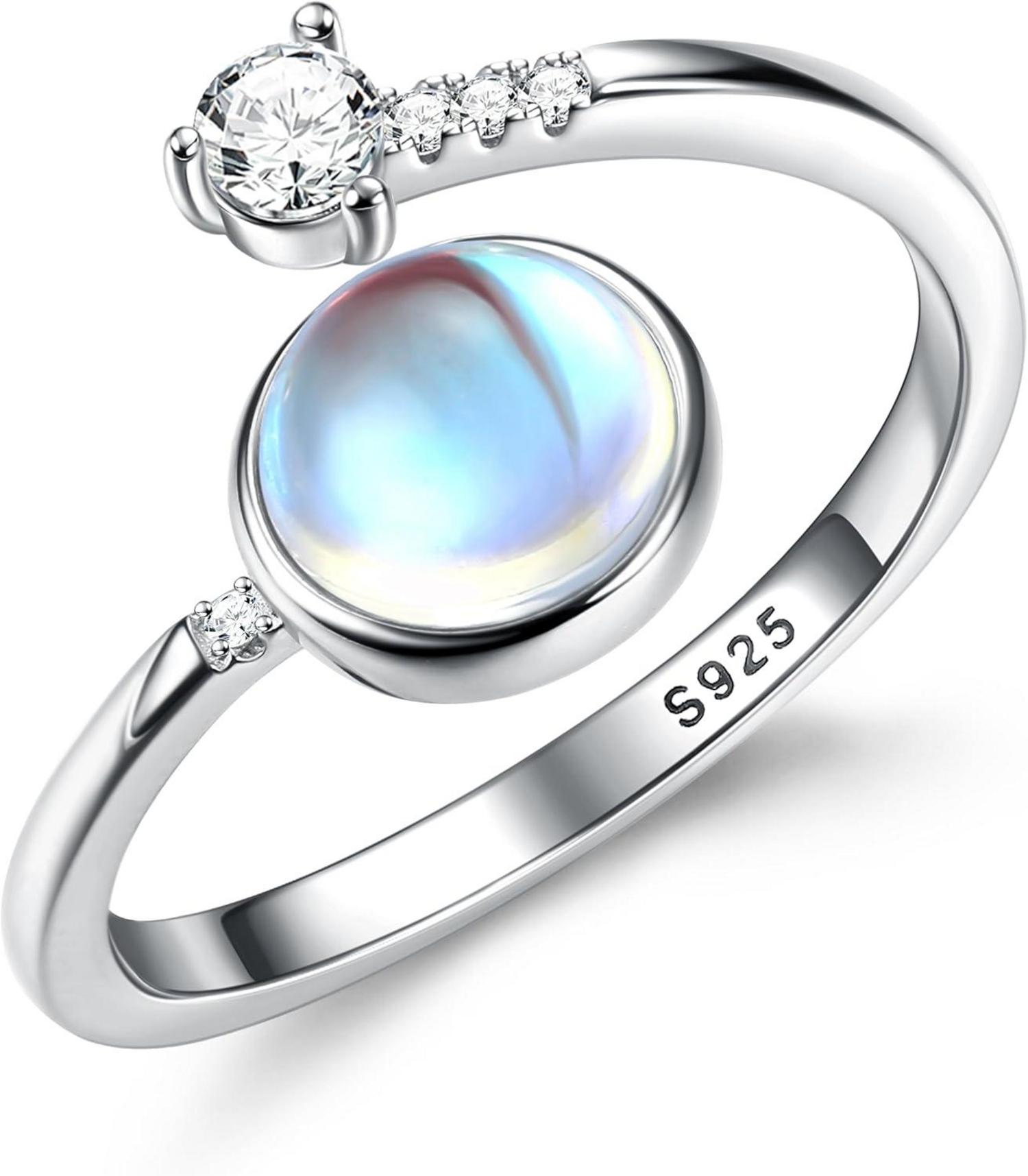 925 Silber Mondstein Ring 18 Karat Vergoldet Verstellbarer Offener