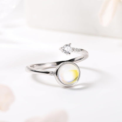 Adramata Damen Mondstein Verstellbarer Silberring 925 18K Gold Oval Rund Herz