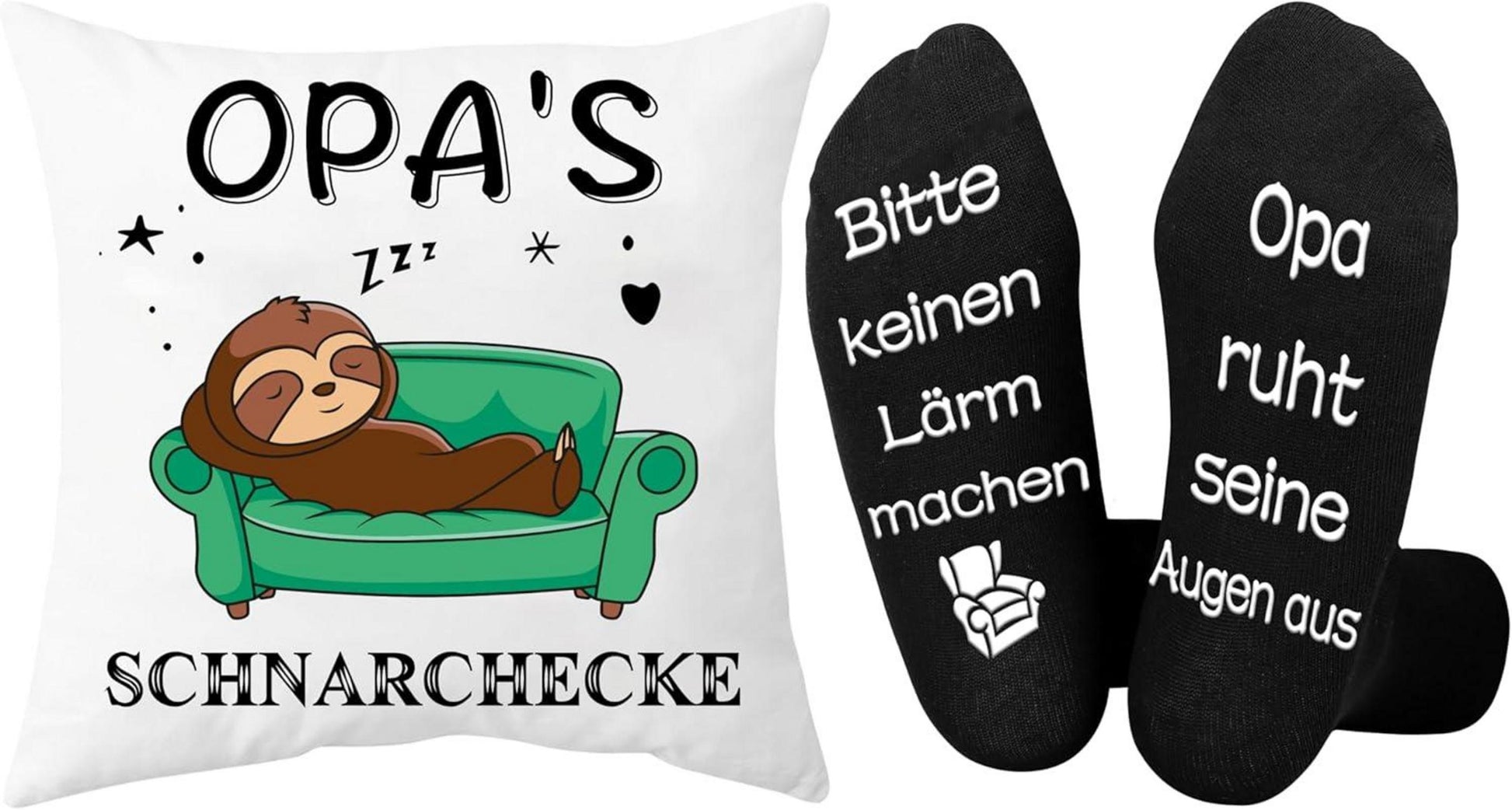 Opa Geschenk Set Socken & Kissenbezug Faultier Thema