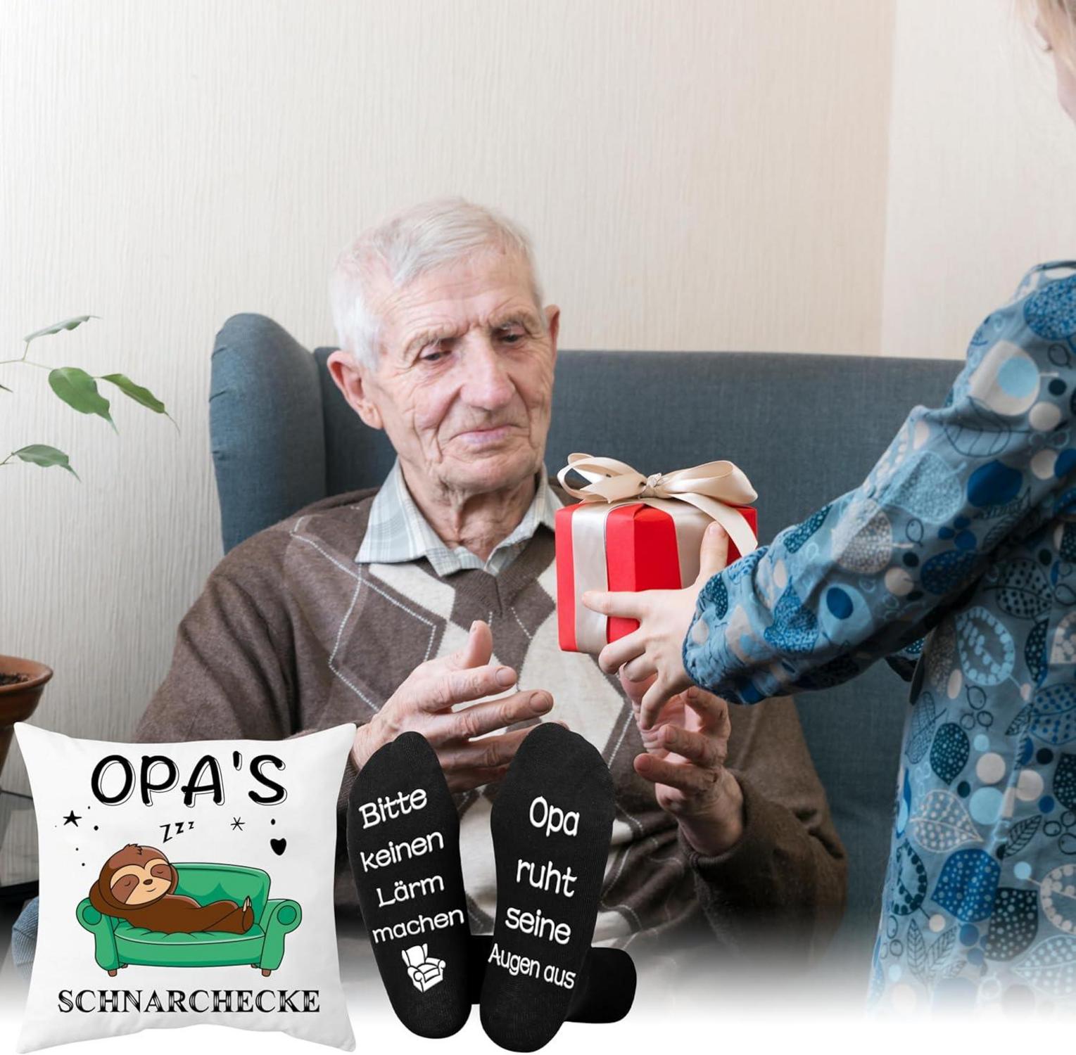 Geschenkset für Opa: Lustige Faultier Socken und Kissenbezug 45x45