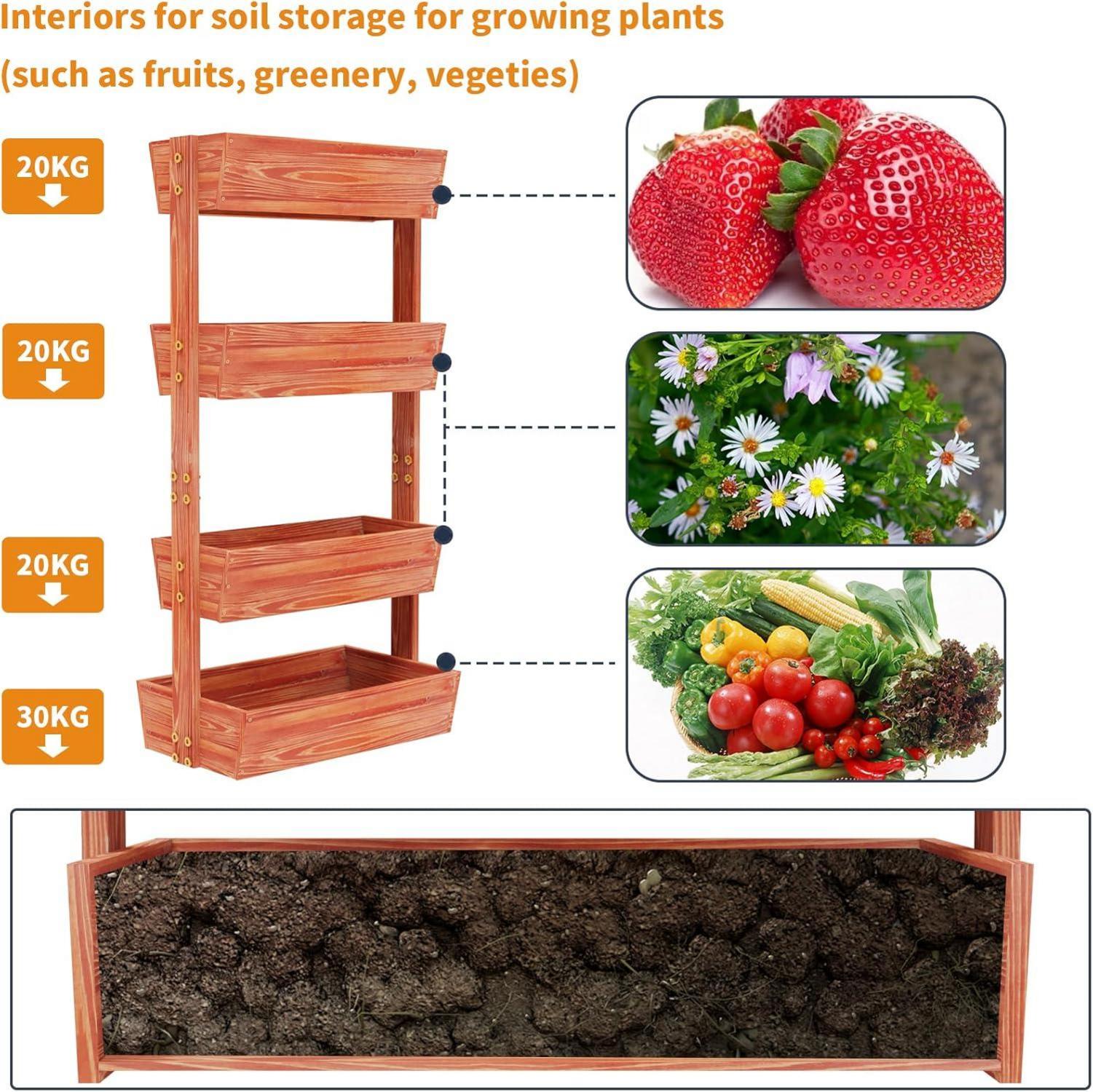 Vertikalbeet Hochbeet Tannenholz 4 Etagen Pflanzkübel Gemüse Kräuter