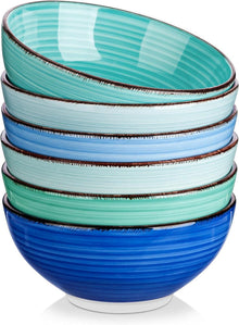 6-teiliges Steinzeug Schüsselset, Blaue Salat- und Suppenschalen