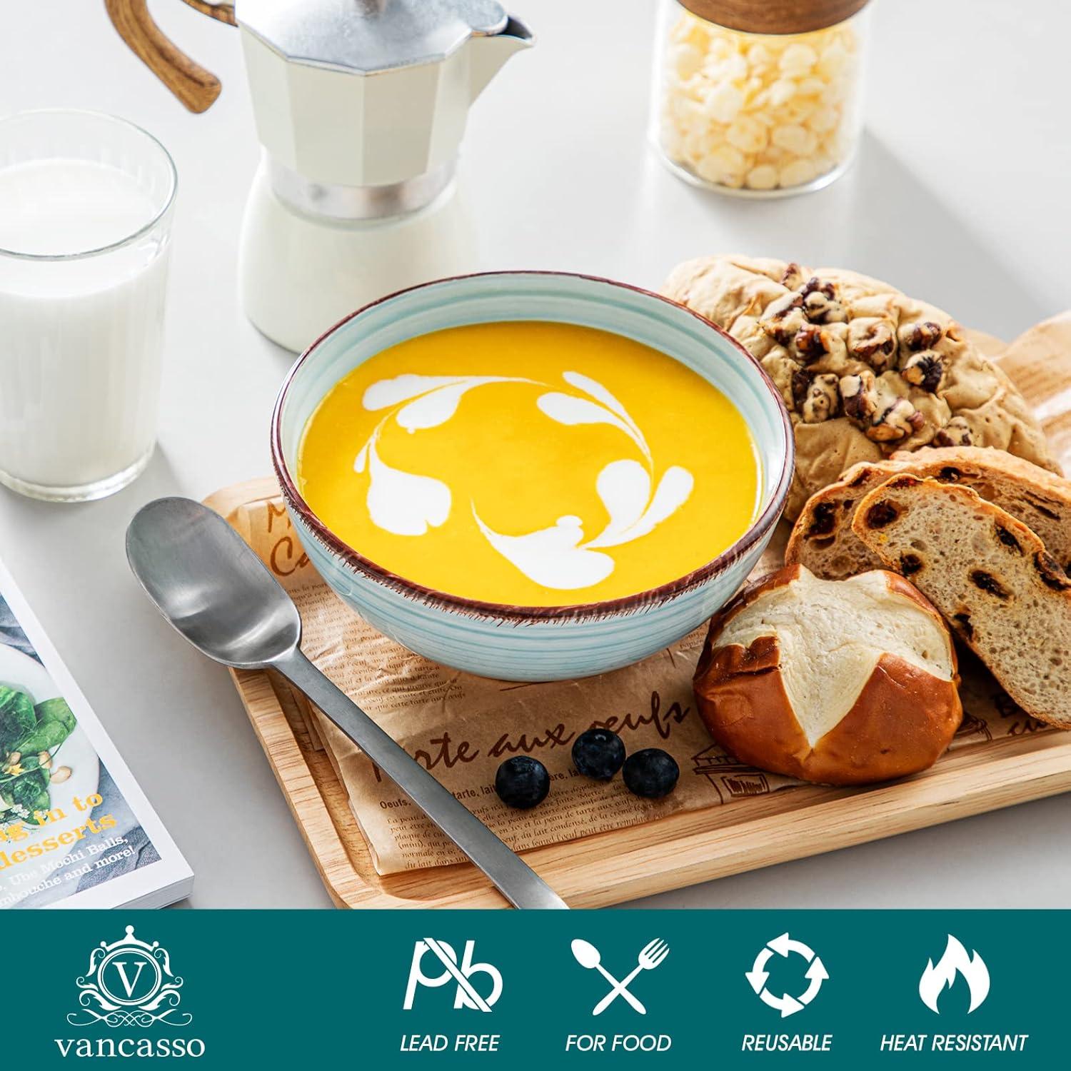 6-teiliges Steinzeug Schüsselset, Blaue Salat- und Suppenschalen