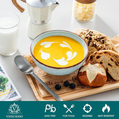 6-teiliges Steinzeug Schüsselset, Blaue Salat- und Suppenschalen