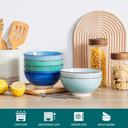 Vancasso Steinzeug Schalen Set BONITA Blau 6-teilig, Salatschüssel Pastaschalen 27 Oz