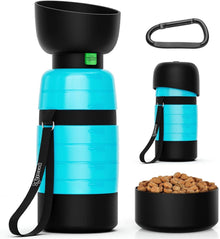 Pecute Hundewasserflasche 3-in-1 Trinkflasche Blau 650ml+150ml