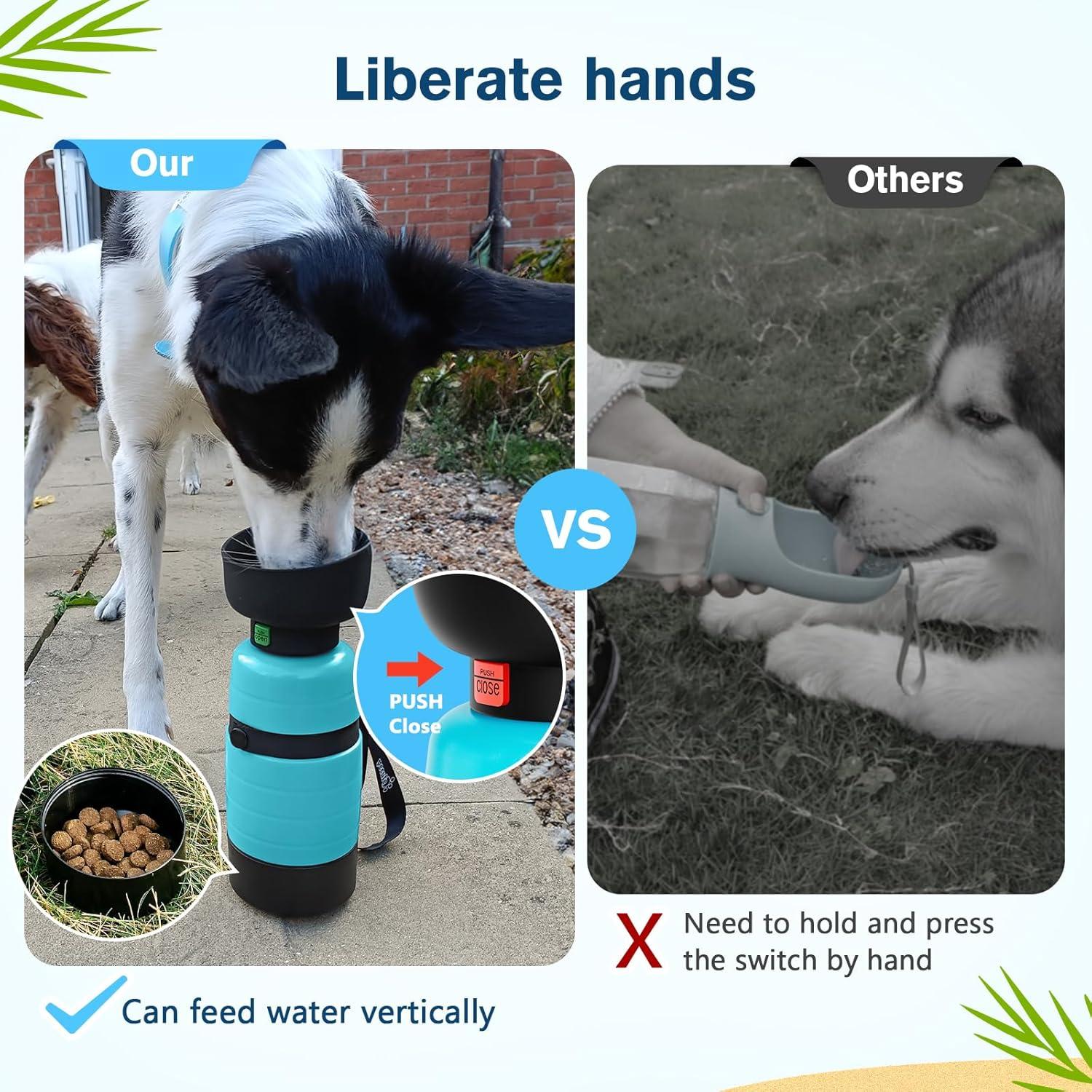 Pecute Hunde Wasserflasche 650ml mit Lebensmittelbehälter Blau