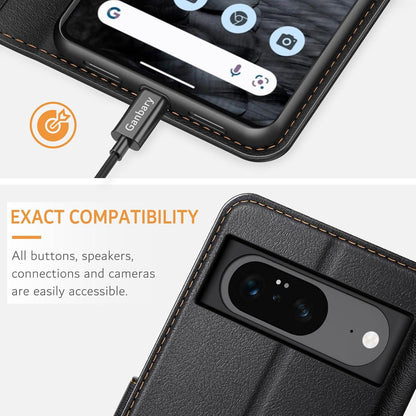 Leder Handyhülle für Google Pixel 8 mit Kartenfächern und Ständer, Schwarz