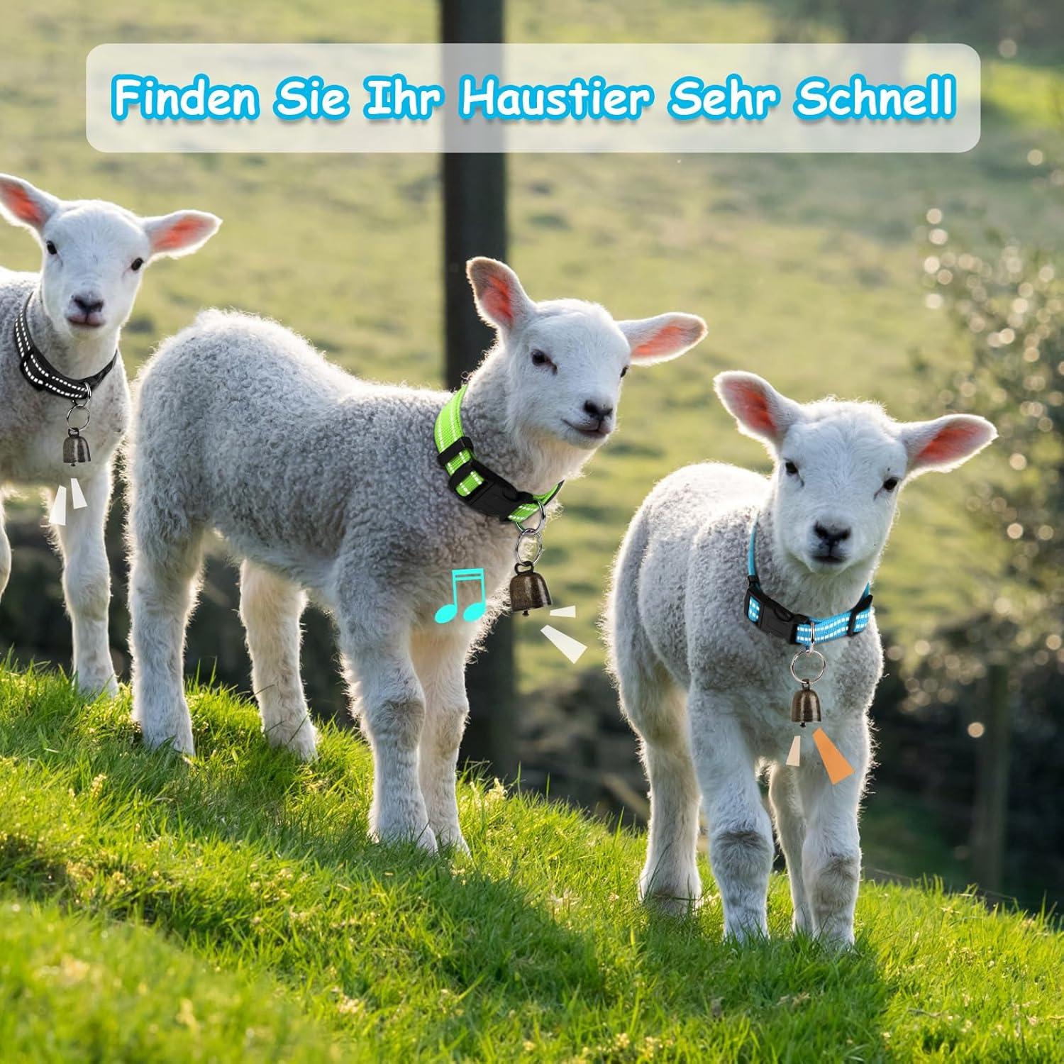 5er Set Reflektierende Ziegenhalsbänder mit Glöckchen - Verstellbarer