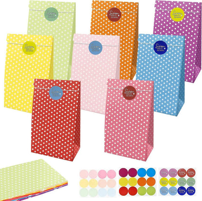 20 Stück Bunte Geschenktüten | Aufkleber inklusive | Kraftpapier Tüten