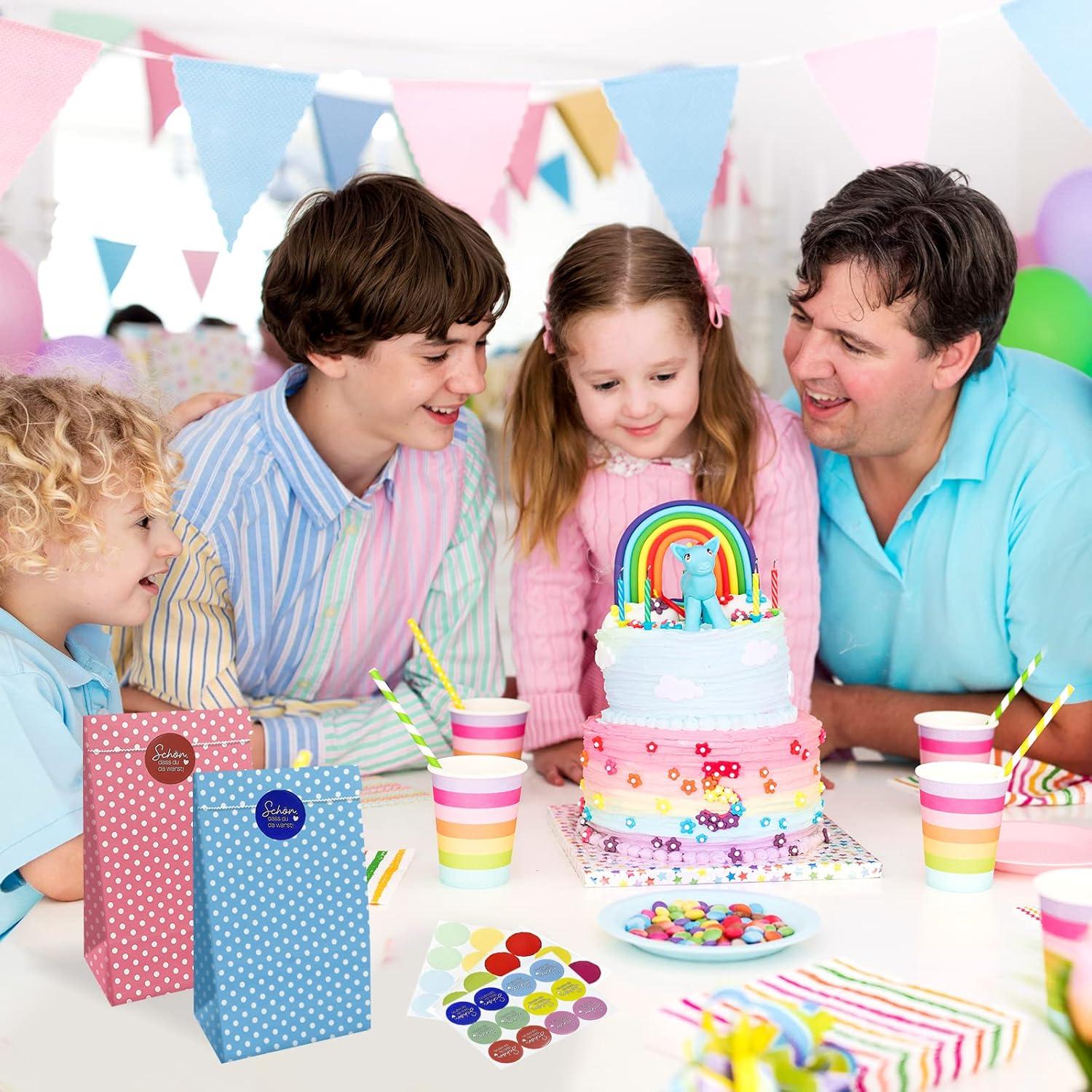 20 Papiertüten Bunte Geschenktüten mit 36 Aufkleber Kindergeburtstag